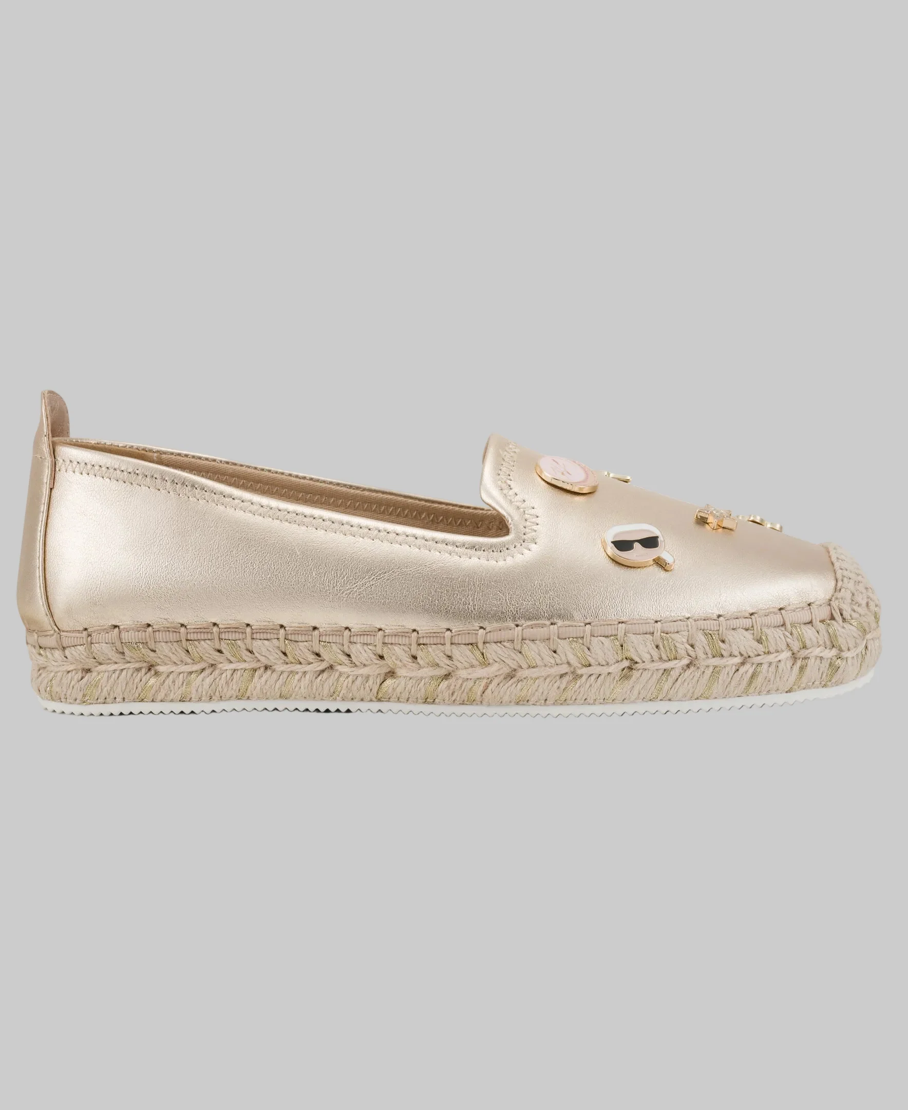 MICHAELA METALLIC LEATHER CATE PIN SLIP-ON FLAT ESPADRILLE