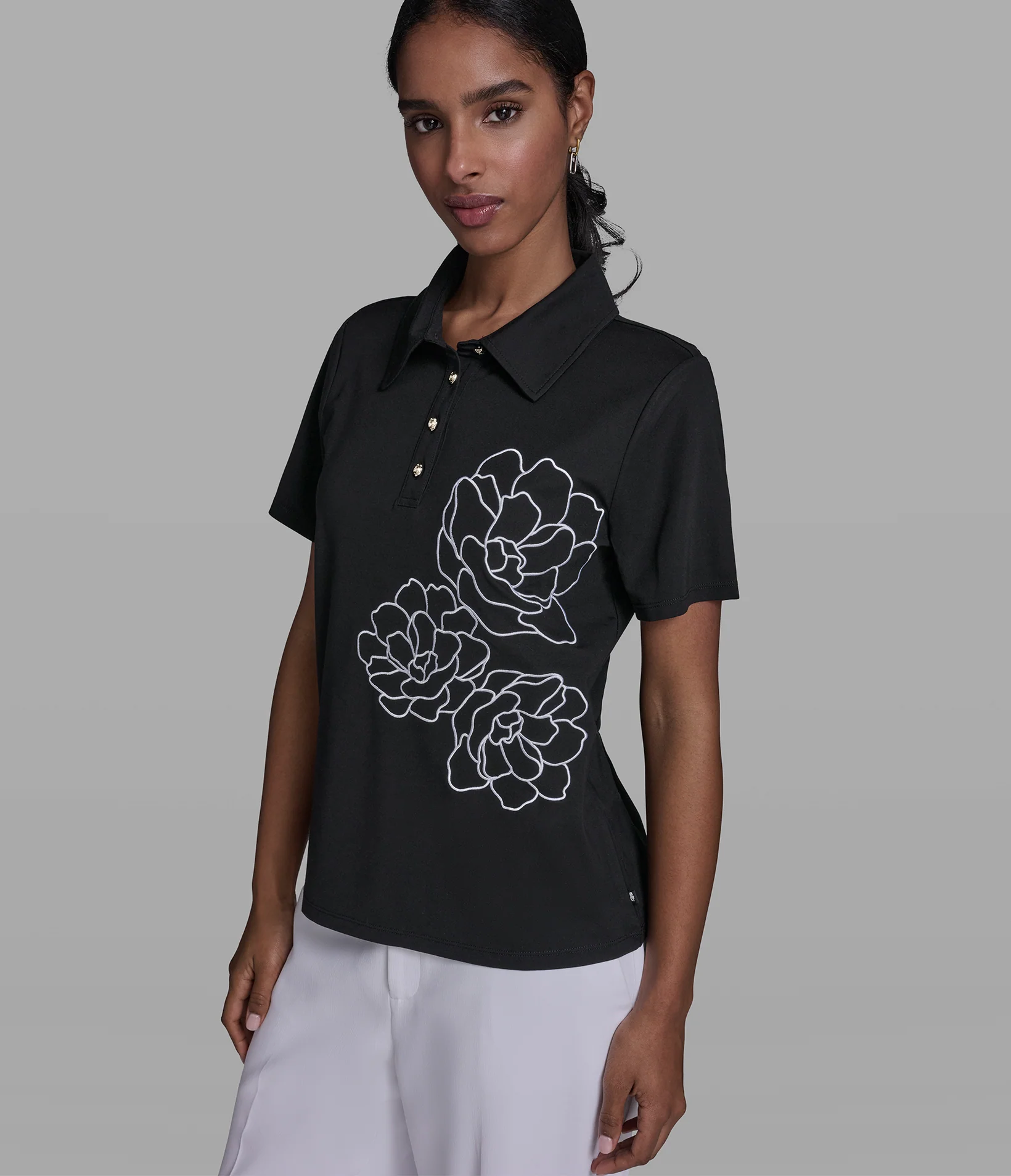 FLORAL EMBROIDERED POLO TOP